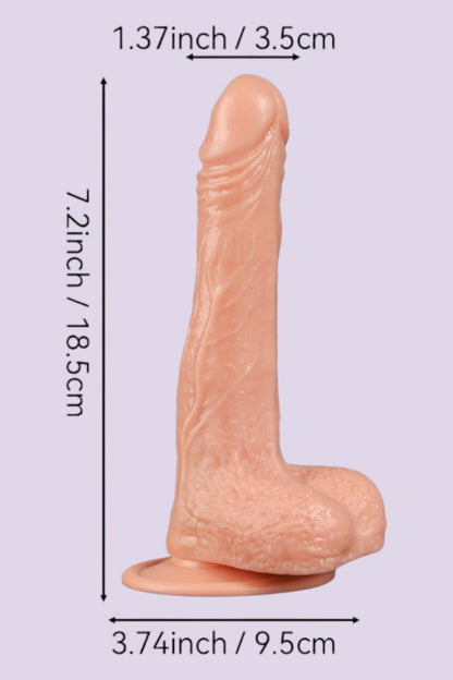 18,5 cm Gerçekçi Vantuzlu Dildo - Damarlı, Testisli, Et Dokulu Realistik Hissiyat