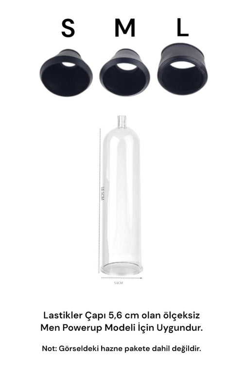 3 Adet Penis Pompası Başlığı - Yedek Silikon Lastik - S, M ve L - Orta Boy Men Powerup modeli için