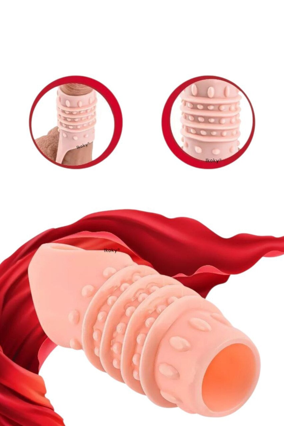 Tırtıklı G Noktası Uyarıcı Penis Kılıfı - Halka Kılıf - Ten Rengi - Spiral Tırtıklı Model