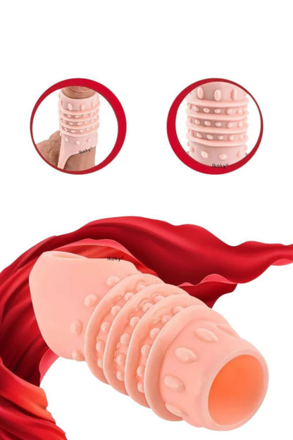 Tırtıklı G Noktası Uyarıcı Penis Kılıfı - Halka Kılıf - Ten Rengi - Spiral Tırtıklı Model
