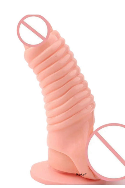 Tırtıklı G Noktası Uyarıcı Penis Kılıfı - Halka Kılıf - Ten Rengi - Yatay Tırtıklı Model