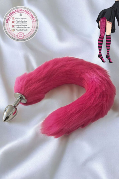 Tilki Kuyruklu Metal Anal Plug - 40 cm Kırmızı Peluş Kuyruğu | Paslanmaz Çelik Tıkaç