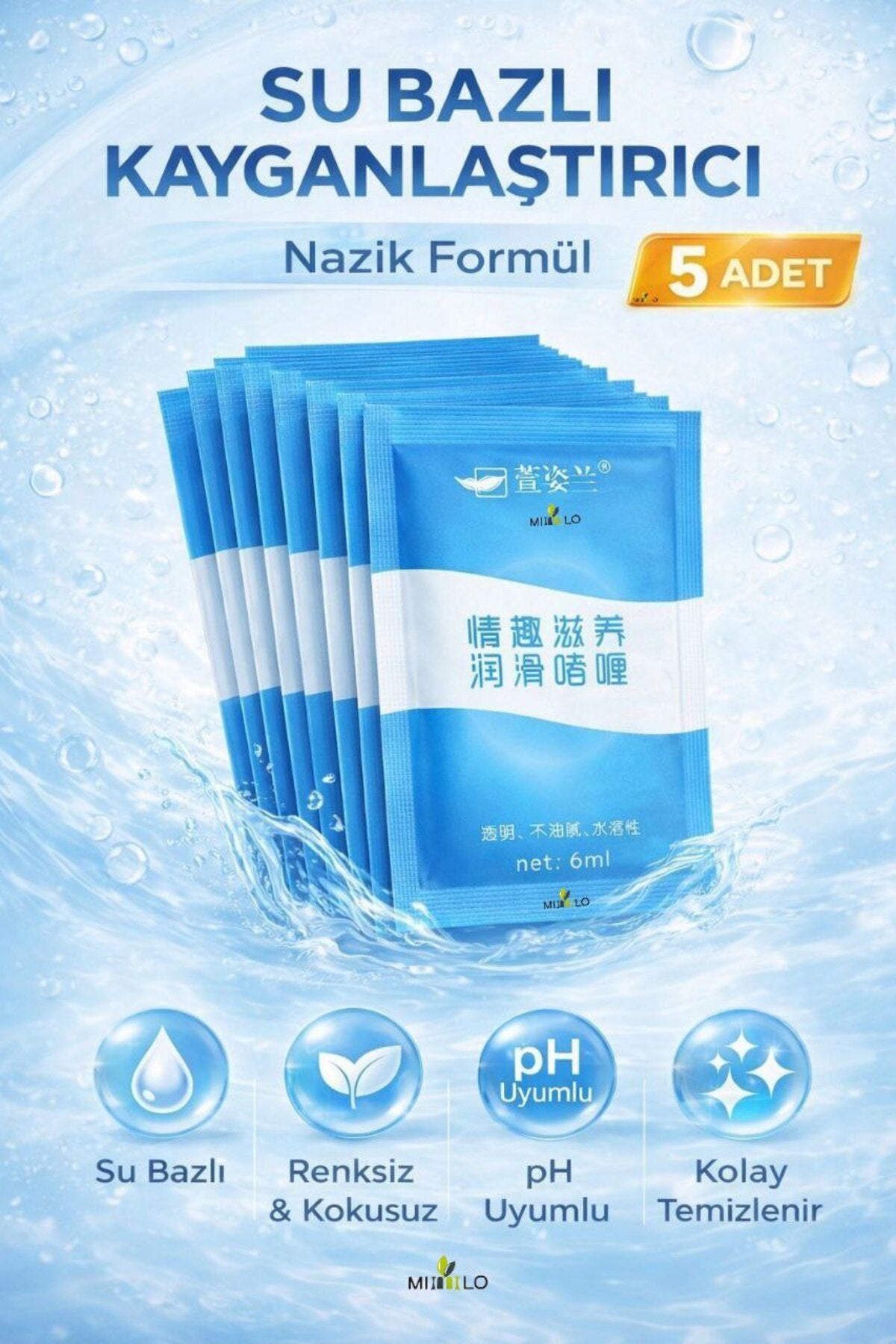 Su Bazlı Kayganlaştırıcı Jel 5 Adet | Gizli Paket | Renksiz Kokusuz | 6 ml
