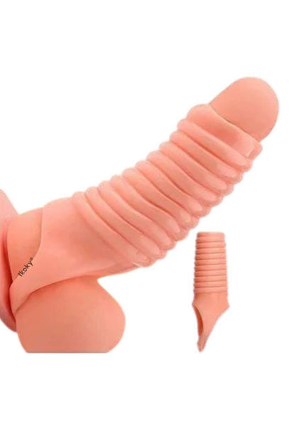 Tırtıklı G Noktası Uyarıcı Penis Kılıfı - Halka Kılıf - Ten Rengi - Yatay Tırtıklı Model