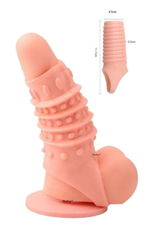 Tırtıklı G Noktası Uyarıcı Penis Kılıfı - Halka Kılıf - Ten Rengi - Spiral Tırtıklı Model