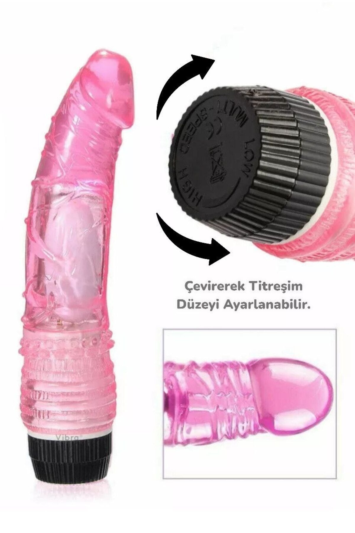 Titreşimli Dildo Kırmızı Jel Vibratör 20 cm