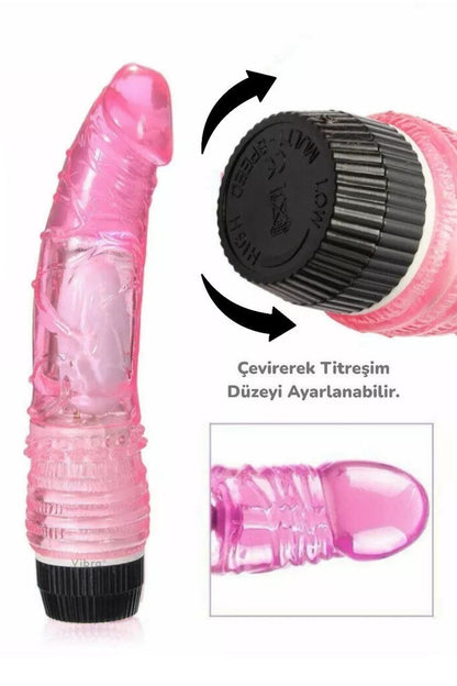 Titreşimli Dildo Kırmızı Jel Vibratör 20 cm