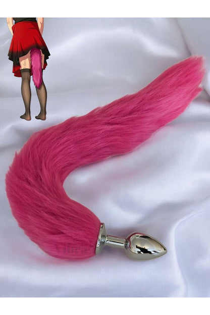 Tilki Kuyruklu Metal Anal Plug - 40 cm Kırmızı Peluş Kuyruğu | Paslanmaz Çelik Tıkaç