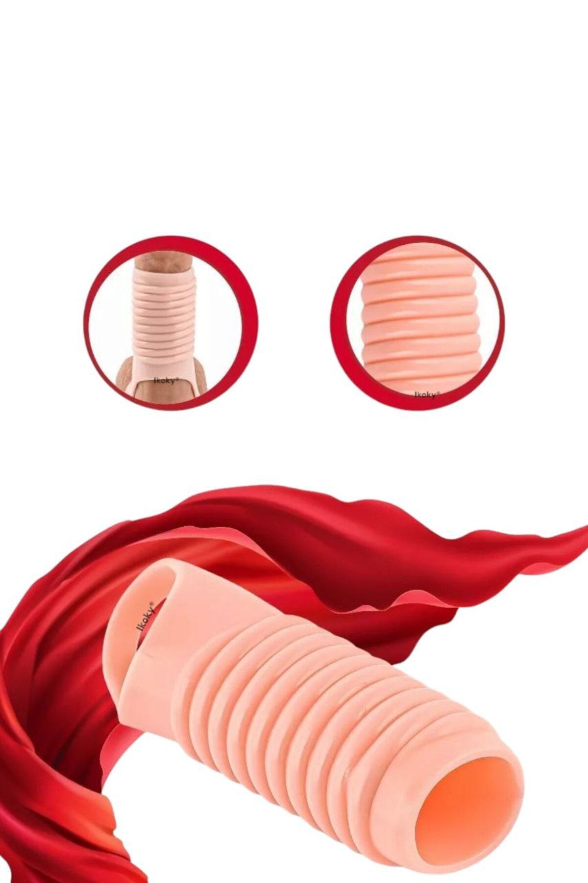 Tırtıklı G Noktası Uyarıcı Penis Kılıfı - Halka Kılıf - Ten Rengi - Yatay Tırtıklı Model