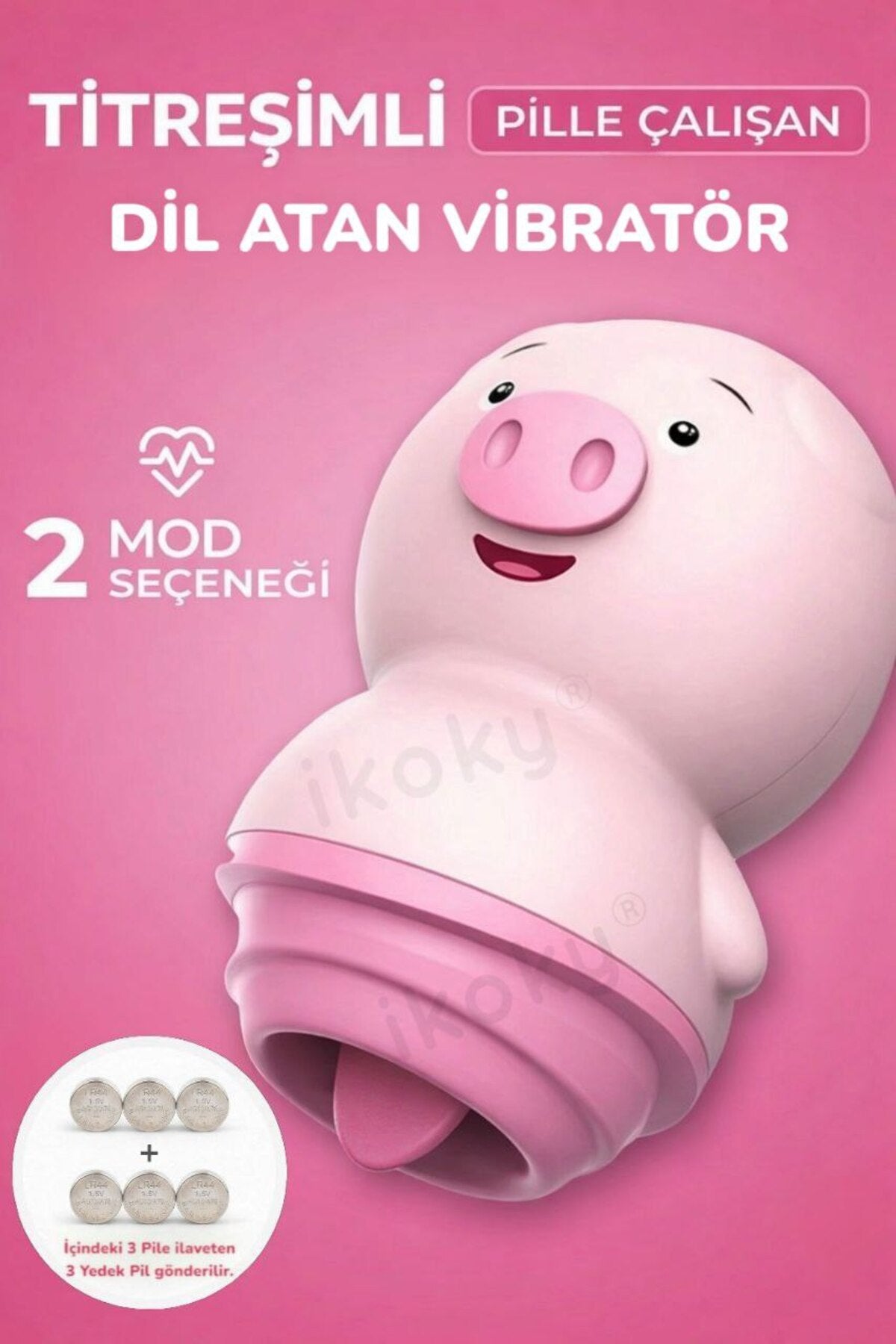 Yalamalı Emmeli Dil Atan Domuz Vibratör Pilli 2 Modlu Gizli Gönderim (3 Pil ve 3 Yedek Pil Dahil)