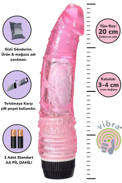 Titreşimli Dildo Kırmızı Jel Vibratör 20 cm