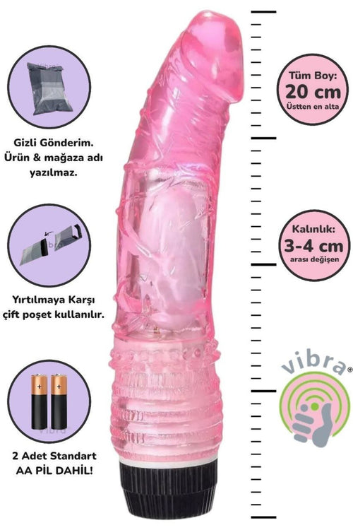 Titreşimli Dildo Kırmızı Jel Vibratör 20 cm